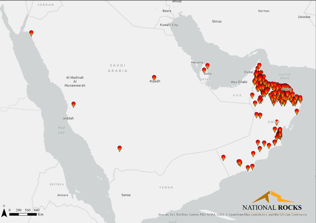 Distribution of National Rocks Projects Coverage Map — Arabian Peninsula